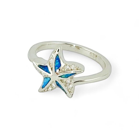 Sterling Silver 925 Star Lab Opal CZ Ring - Picture 4 of 4